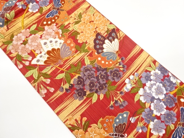 JAPANESE KIMONO / FUKURO OBI / KARA ORI / WOVEN SAKURA & BUTTERFLY 